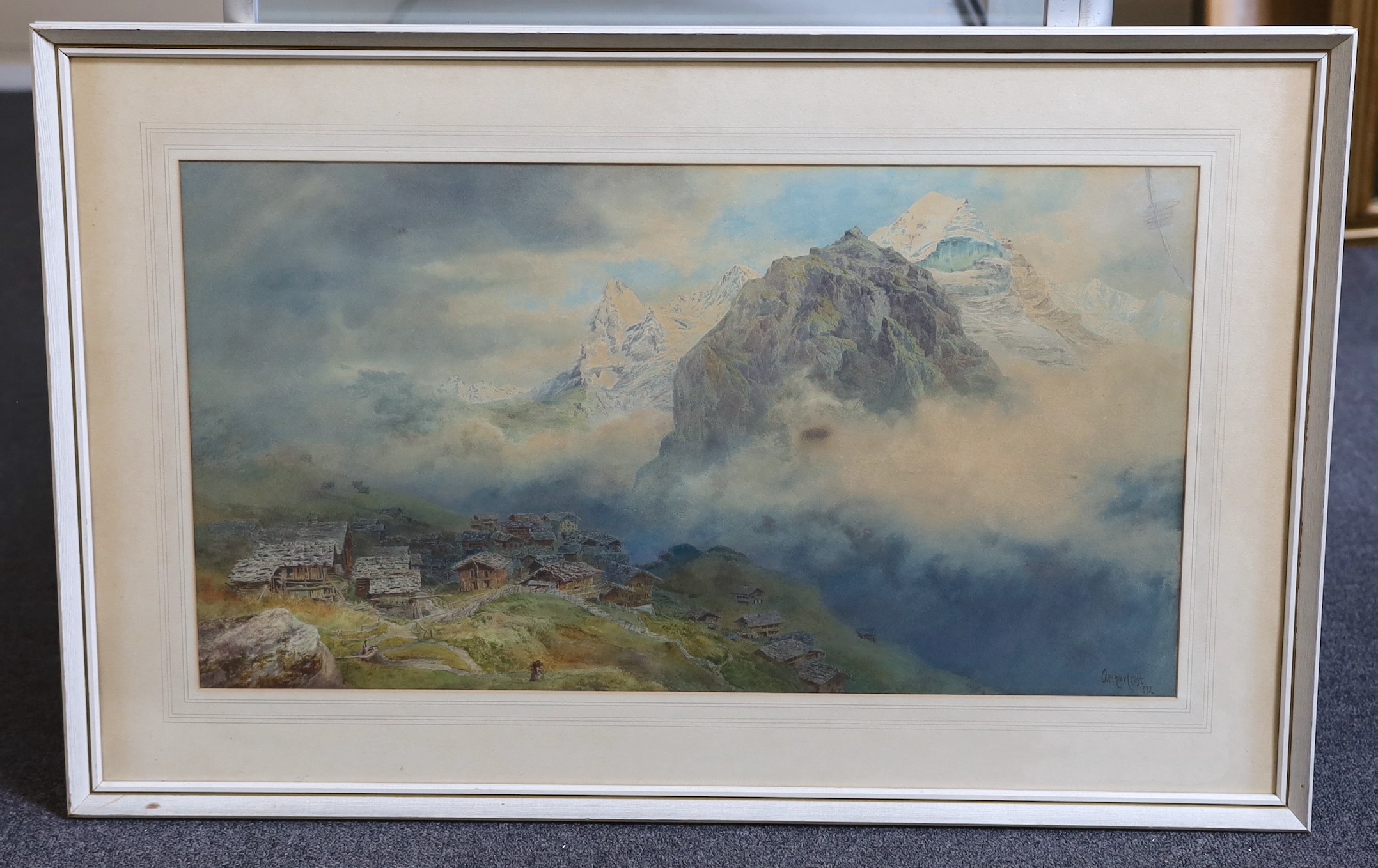 Arthur Croft (1828-1893), The Eiger and Jungfrau from Murren, watercolour, 38 x 69cm